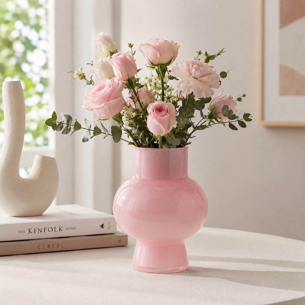 Blush Pink Round Glass Vase