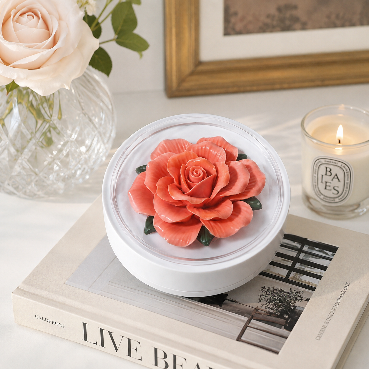 Orange Ceramic Rose Decorative Flower