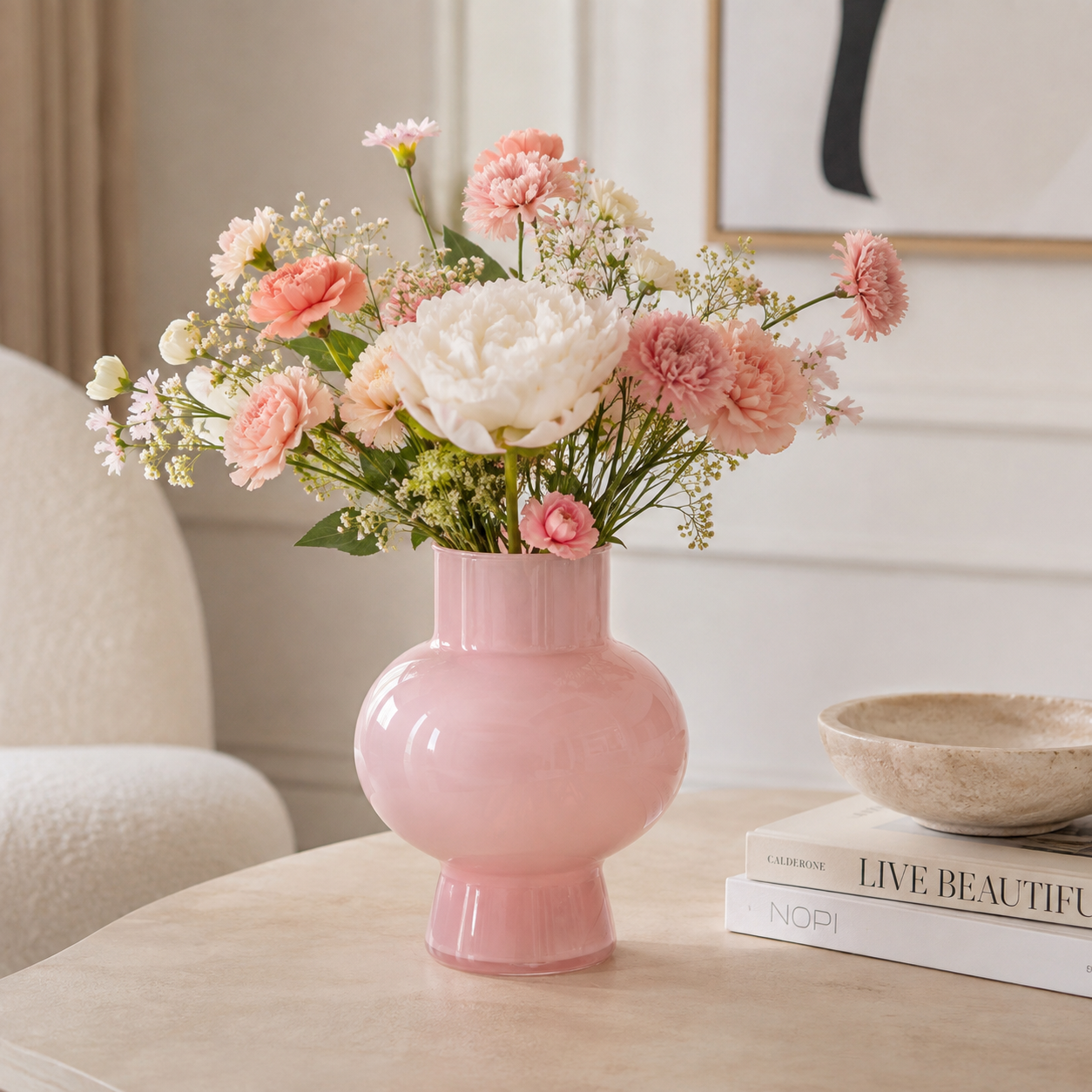 Blush Pink Round Glass Vase