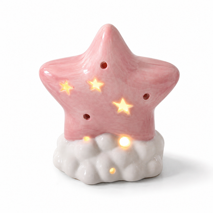 Pink Ceramic Star Night Light with Ribbon Gift Box