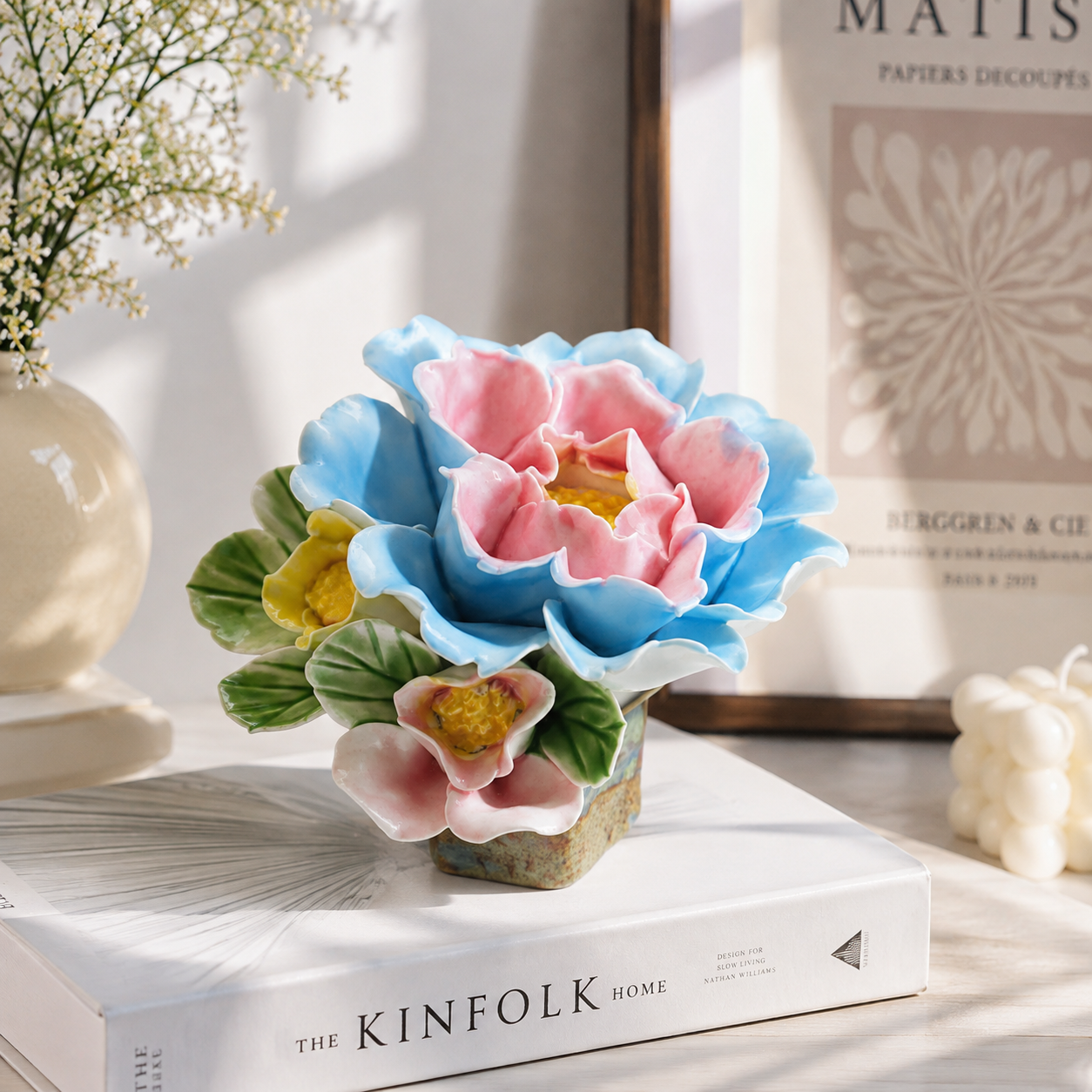 Blue & Pink Rose Porcelain Aroma Flower