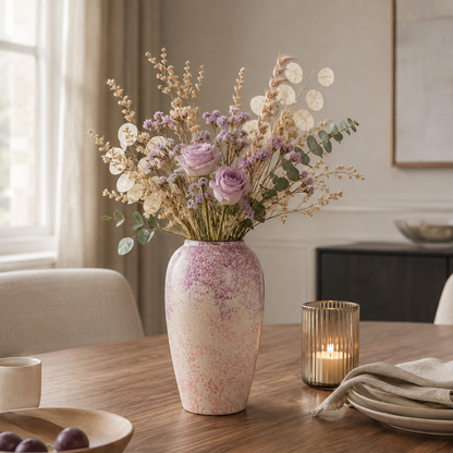 Pink & Lavender Speckled Ceramic Vase