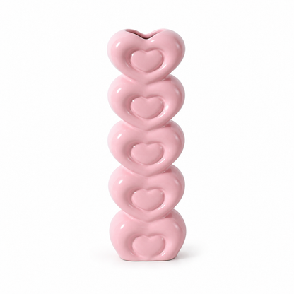 Pink Heart Stack Ceramic Vase