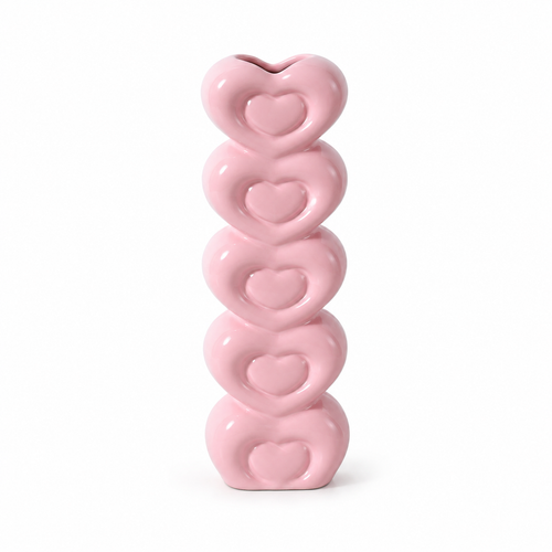 Pink Heart Stack Ceramic Vase