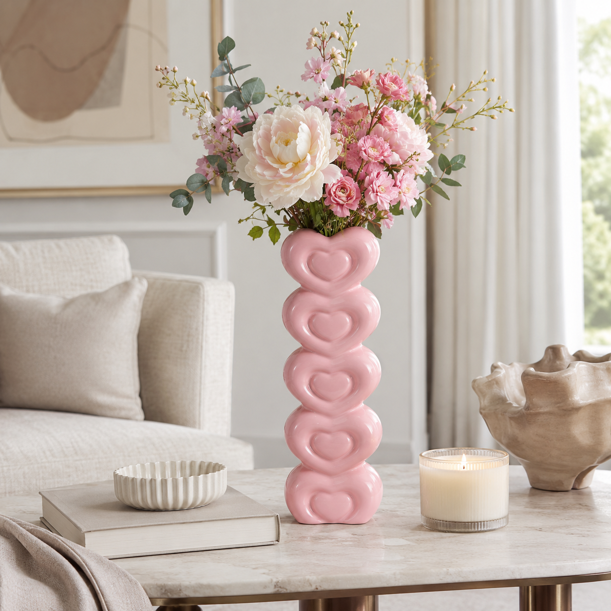 Pink Heart Stack Ceramic Vase