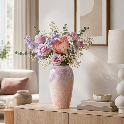 Pink & Lavender Speckled Ceramic Vase