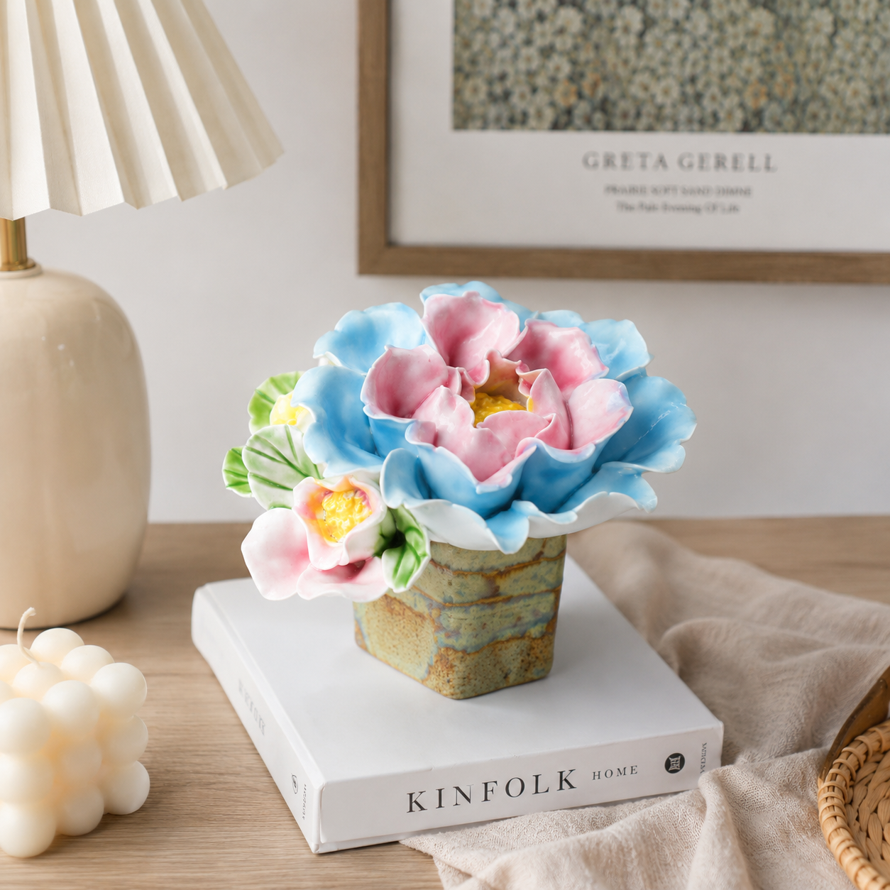 Blue & Pink Rose Porcelain Aroma Flower