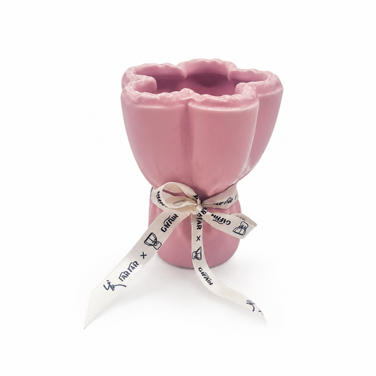Pink Mini Ruffled Ceramic Vase with Ribbon