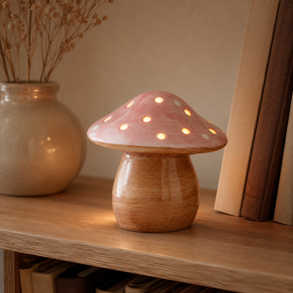 Pink Ceramic Mushroom Night Light